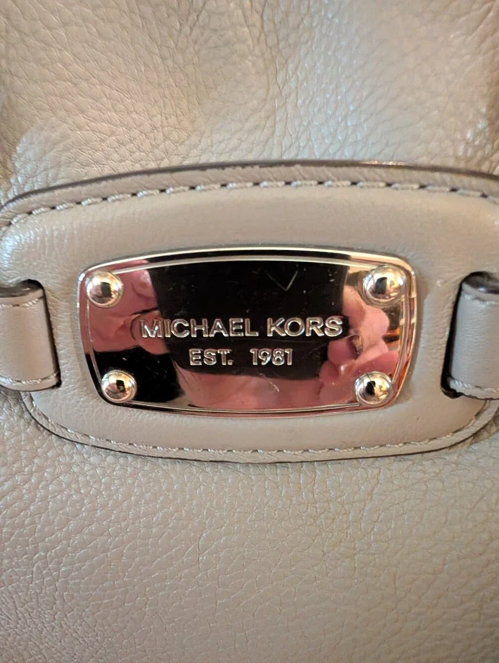 Michael Kors Taupe Leather Classic Hamilton Bag with Silver Hardware